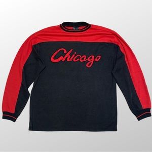 Chicago Red and Black Embroidered Crewneck Sweater by PJ Mark